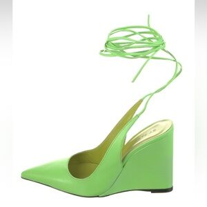 By Far Green Leather Slingback Wedge Heels SZ 6/36